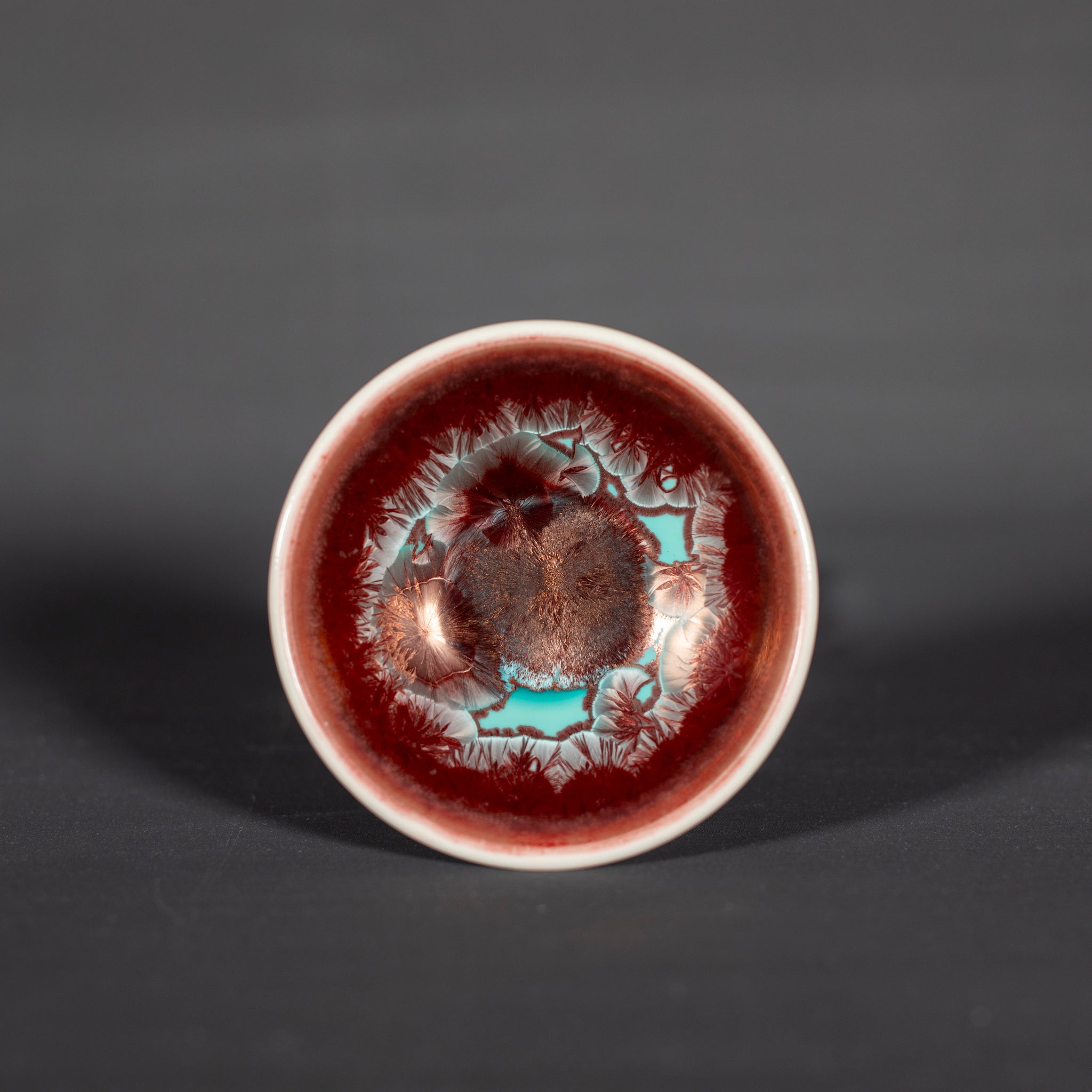 Miniature Copper Red & Turquoise Crystalline Bowl