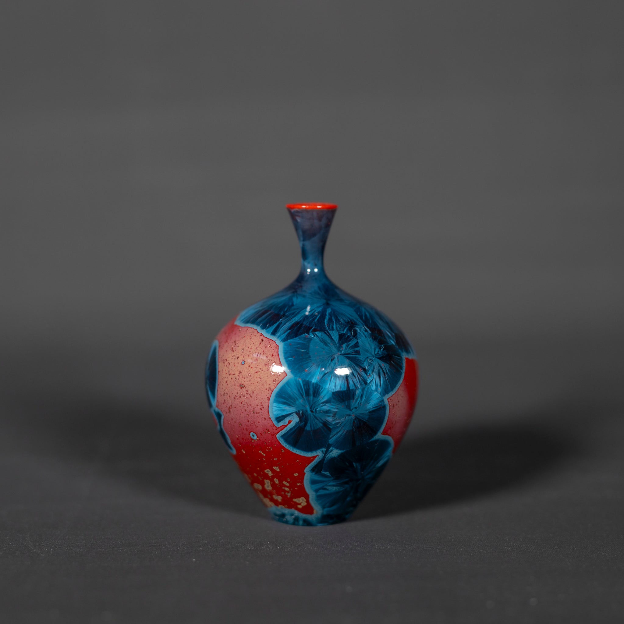 Miniature Red & Blue Crystalline Vase