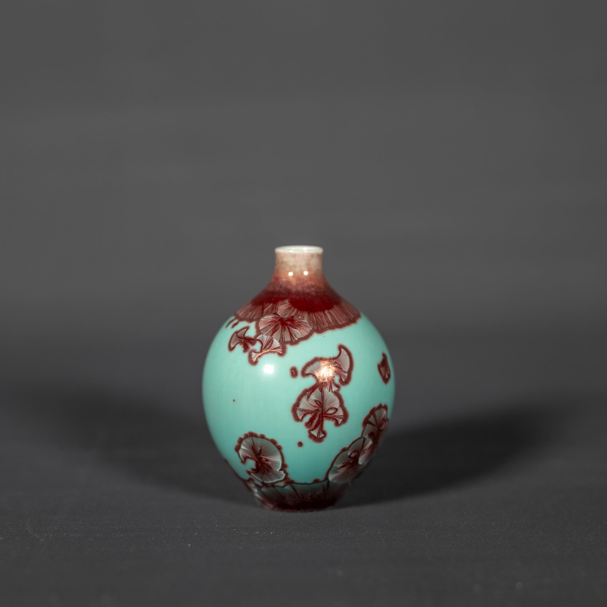 Miniature Turquoise & Red Crystalline Vase