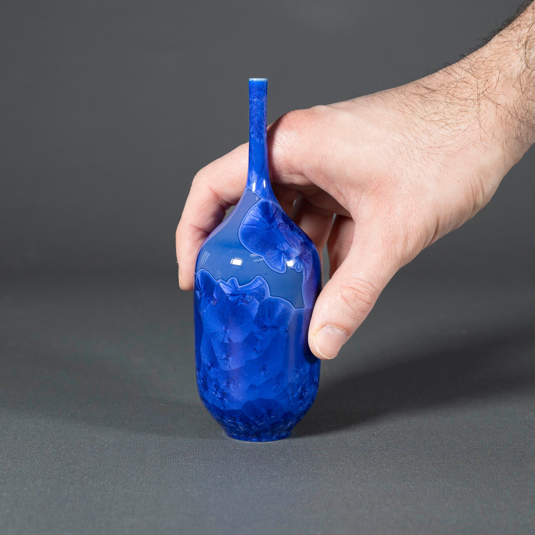 Miniature Azure Blue Crystalline Vase