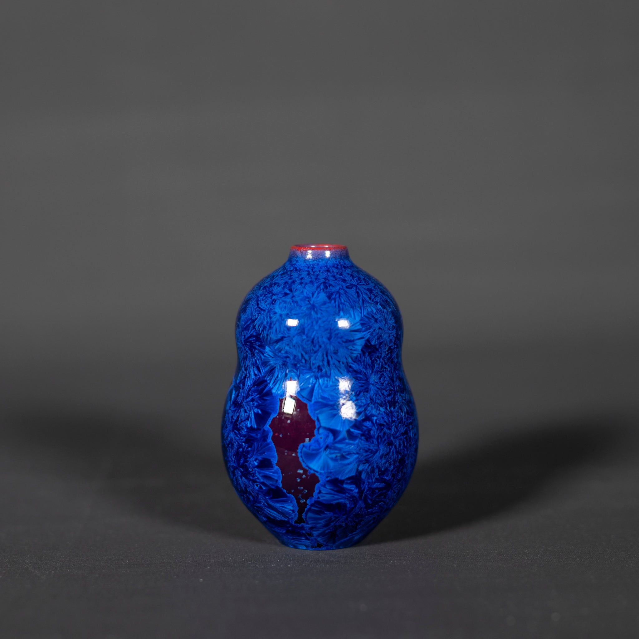 Miniature Blue & Purple Double Bellied Crystalline Vase