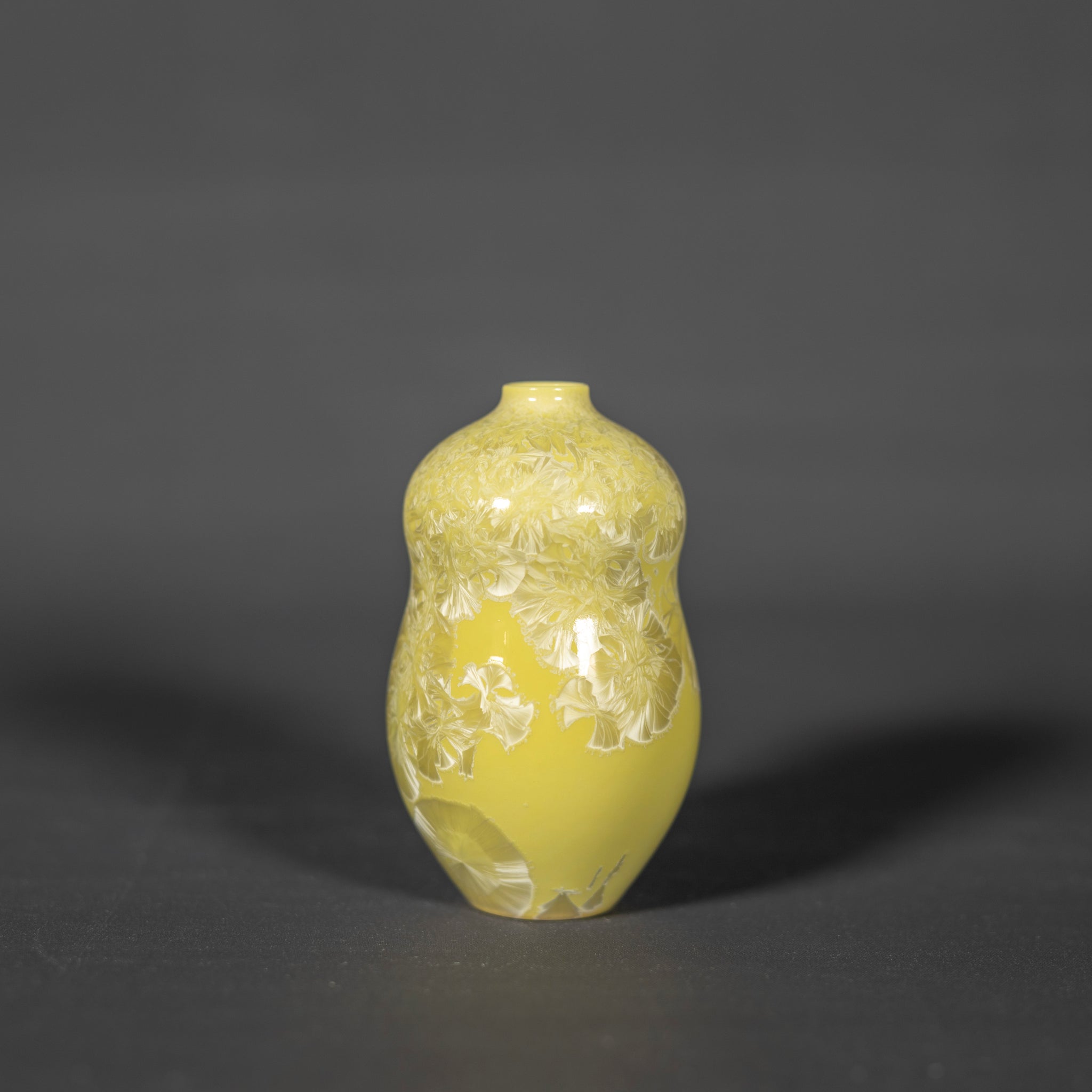 Miniature Double Bellied Yellow Crystalline Vase