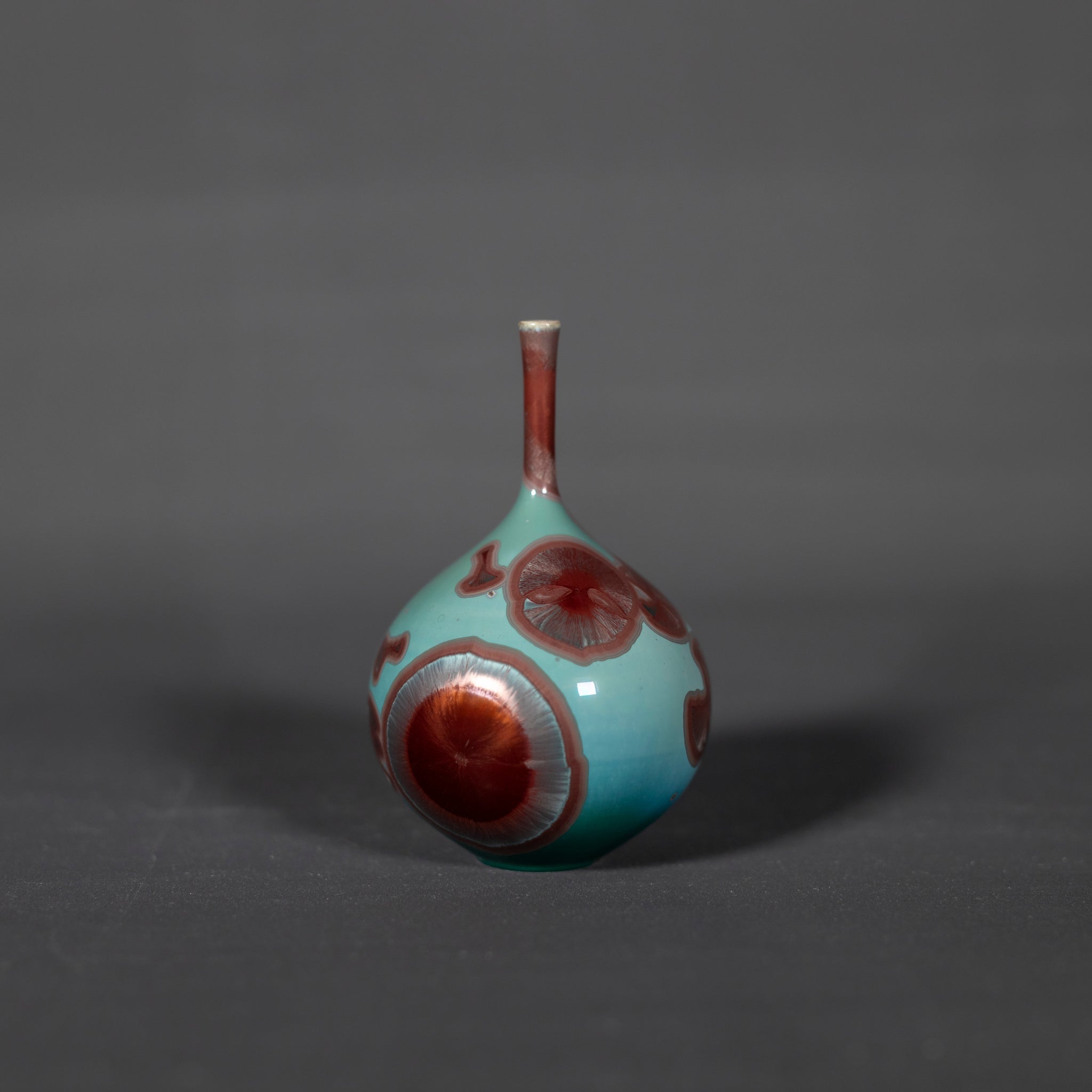 Miniature Turquoise & Red Crystalline Bottle